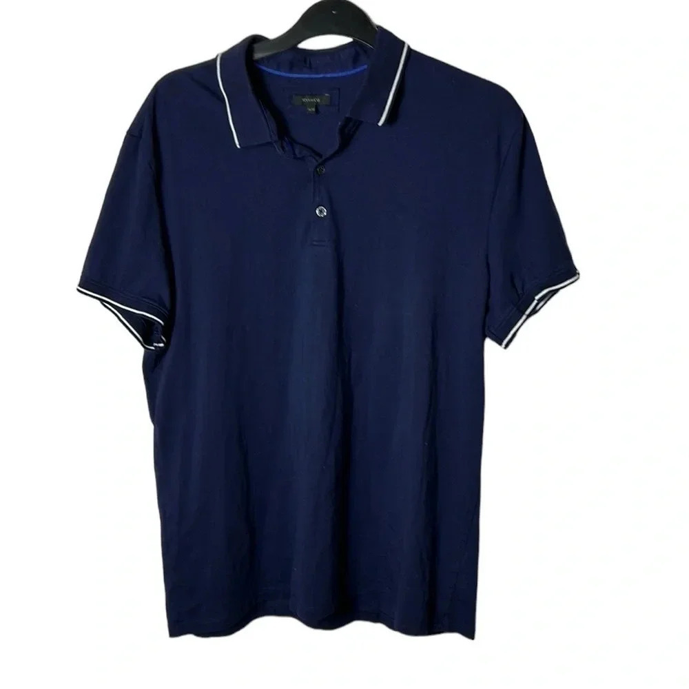 RW & Co shirt ,men XL polo shirt .navy blue short sleeve golf shirt . White trim
